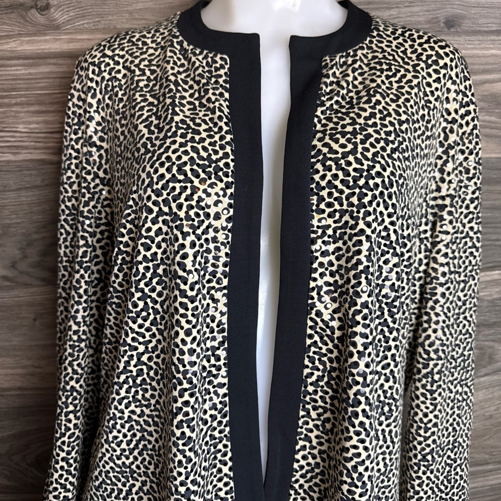 Joseph Ribkoff Black and Cream Animal Print Blazer size 16 - Picture 2 of 7
